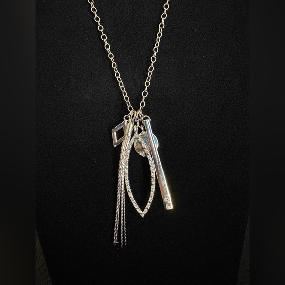 New York & Company Jewelry - New York & Company Long Silver Chain Multi-Charm Necklace